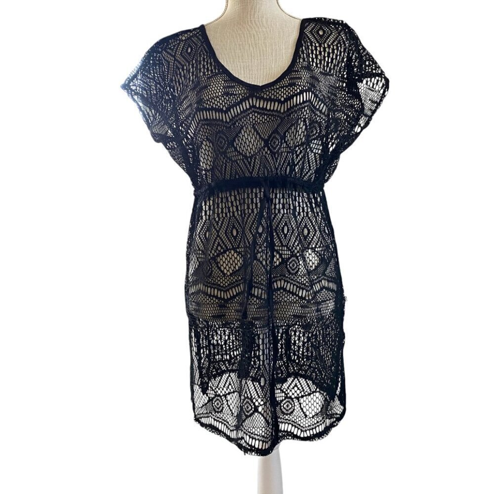 La Vie En Rose Black Lace Swimsuit Cover Up Sz L